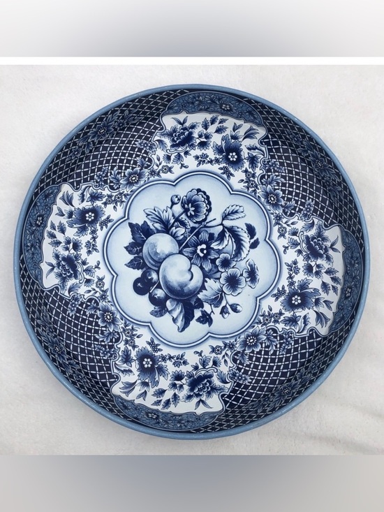 Daher Other - Daher Decorated Ware Round Metal Tray - Blue White Fruit Floral Made in England